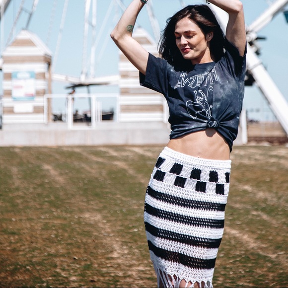 Checked Out Crochet Fringe Skirt - Picture 2 of 6